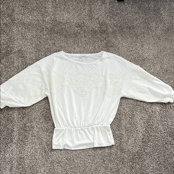 Express Cream Lace Detail Blouse 3/4 sleeves woman size L - Picture 1 of 10